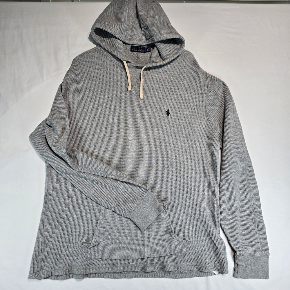 Polo Ralph Lauren Mens‎ Waffle Knit Thermal Hoodie Gray Large 710633903008